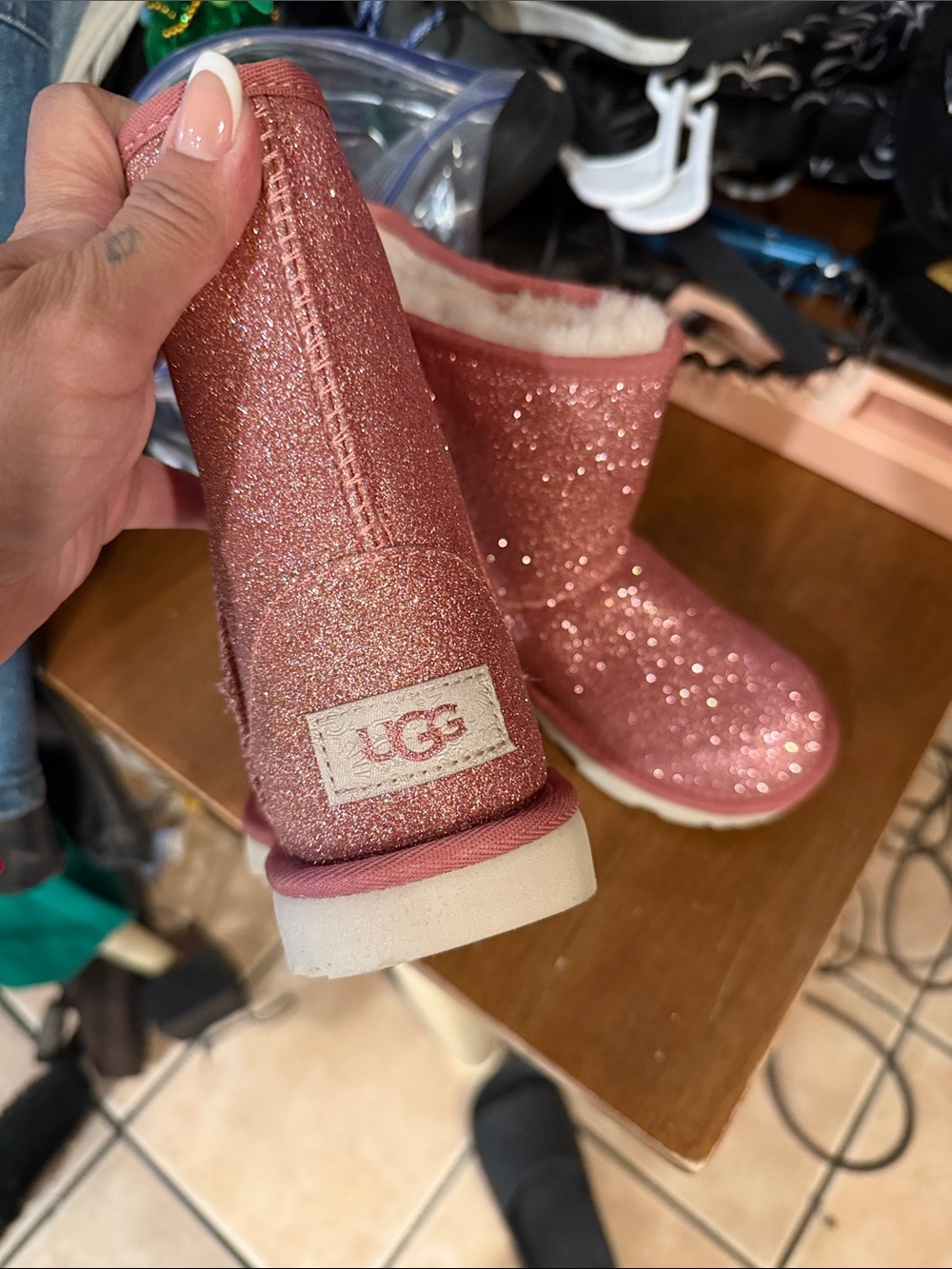 UGG Kids Glitter Rose Pink Classic Short Boot
